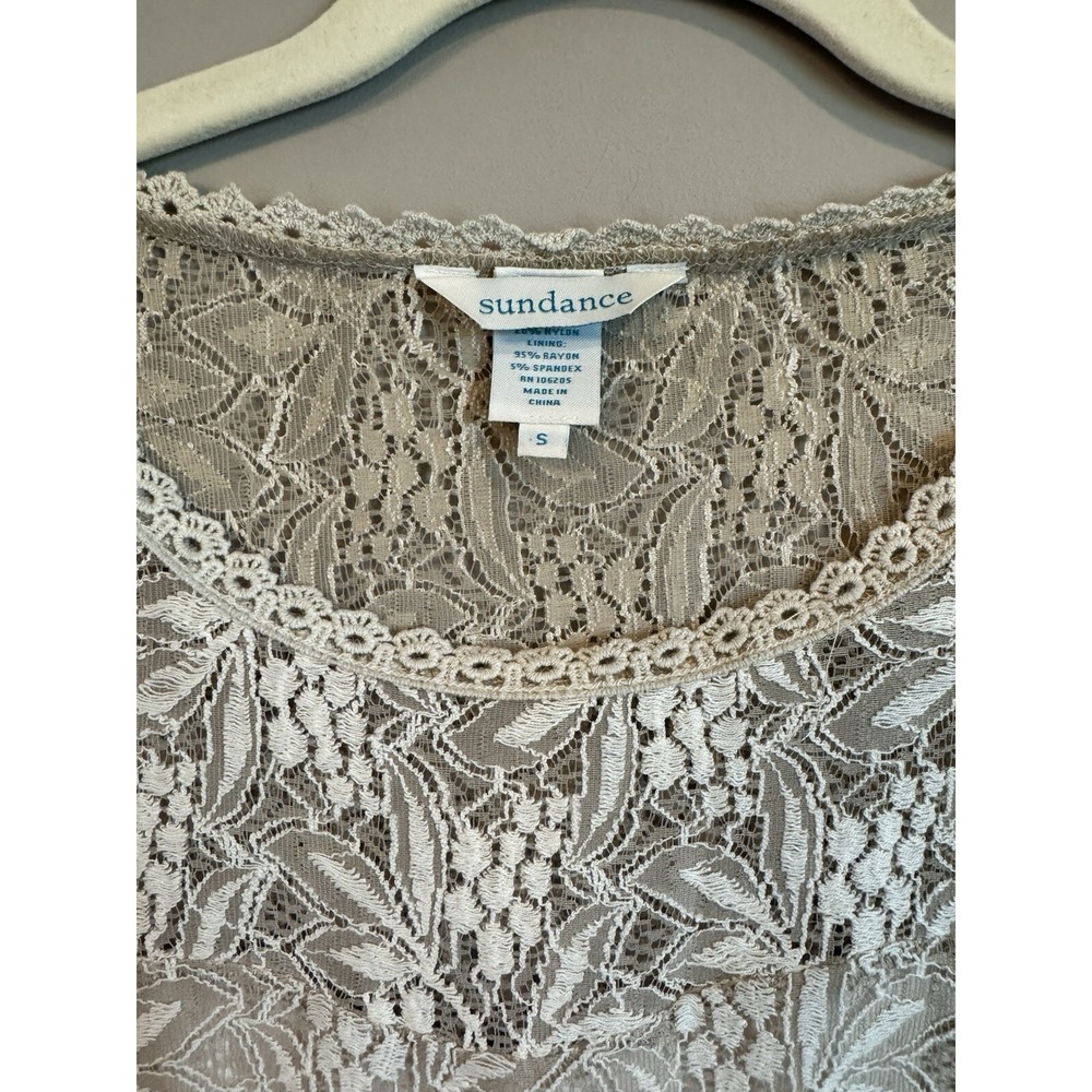 Sundance Beige Lace Overlay Dress A-Line Built-In Slip‎ Lined  Small - Picture 2 of 3